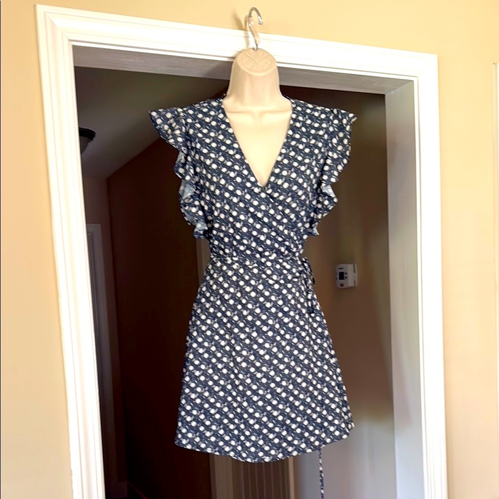 Urban Outfitters Blue and White Mini wrap dress nwot